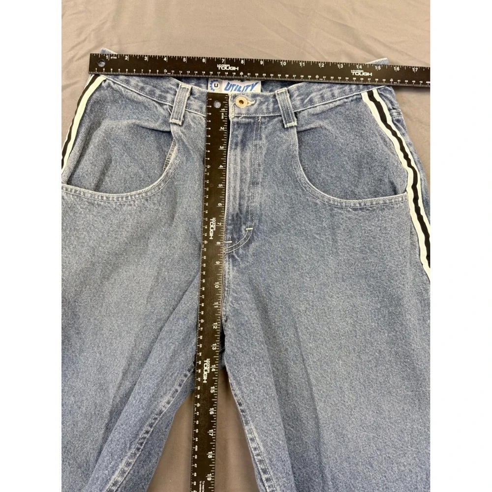 Vintage Utility Brand Wide Leg Baggy Jeans Side Stripe Blue Denim 34x30 Y2K